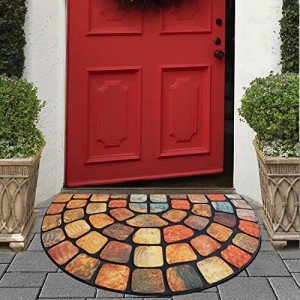 Artificial Grass Doormat with Rubber Stripes - Orange