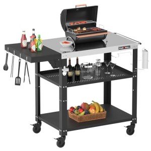 Three-Shelf Outdoor Grill Table with Swivel Casters