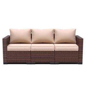 Khaki 3-Seat Outdoor Wicker Sofa with Cover