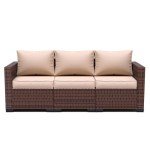 Khaki 3-Seat Outdoor Wicker Sofa with Cover