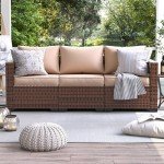 Khaki 3-Seat Outdoor Wicker Sofa with Cover
