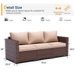 Khaki 3-Seat Outdoor Wicker Sofa with Cover