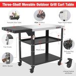 Three-Shelf Outdoor Grill Table with Swivel Casters
