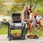 Three-Shelf Outdoor Grill Table with Swivel Casters