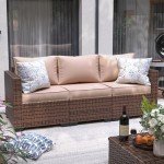 Khaki 3-Seat Outdoor Wicker Sofa with Cover