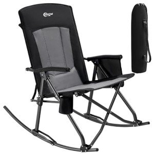 Oversized Folding Rocking Camping Chair - Black Grey
