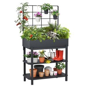 Elevated Planter Box with Trellis for Patio