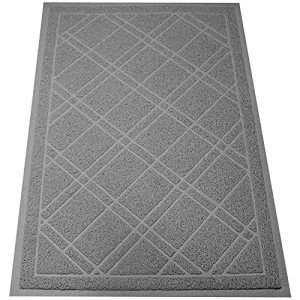 Plaid Grey Outdoor Door Mat - Non-Slip, Easy Clean
