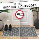 Plaid Grey Outdoor Door Mat - Non-Slip, Easy Clean