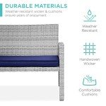 4-Piece Gray/Navy Wicker Patio Conversation Set