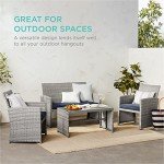 4-Piece Gray/Navy Wicker Patio Conversation Set