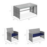 4-Piece Gray/Navy Wicker Patio Conversation Set