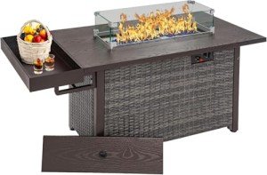 52" Propane Fire Pit Table with Glass Wind Guard