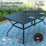 PHI VILLA Outdoor Dining Set for 6 with Swivel Chairs