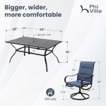 PHI VILLA Outdoor Dining Set for 6 with Swivel Chairs