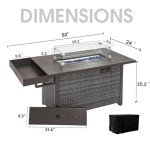 52" Propane Fire Pit Table with Glass Wind Guard
