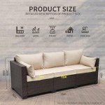 3-Seat Outdoor Rattan Sofa with Beige Cushions