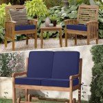 Gentian Blue Waterproof Patio Chair Cushions - Set of 2