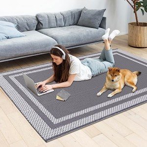 Reversible Outdoor Patio Rug - 4'x 6' White/Gray