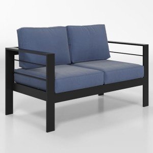Blue Weather-Resistant Aluminum Loveseat for Patios