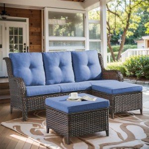 3-Seater Rattan Wicker Sofa with Ottoman