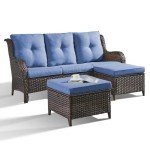3-Seater Rattan Wicker Sofa with Ottoman