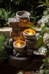 28-Inch Tiered Stone Waterfall Fountain for Outdoors