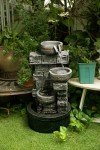 28-Inch Tiered Stone Waterfall Fountain for Outdoors