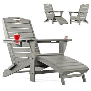 Ciokea Folding Adirondack Chair with Ottoman - Grey