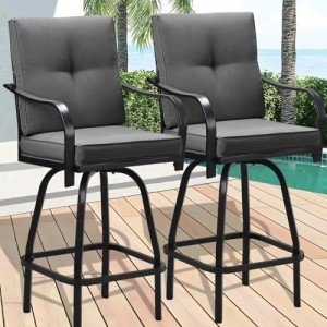 Gray Outdoor Swivel Bar Stools with Cushions – Set of 2