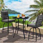Gray Outdoor Swivel Bar Stools with Cushions – Set of 2