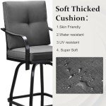 Gray Outdoor Swivel Bar Stools with Cushions – Set of 2