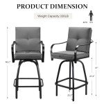 Gray Outdoor Swivel Bar Stools with Cushions – Set of 2
