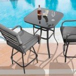 Gray Outdoor Swivel Bar Stools with Cushions – Set of 2