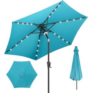 Aqua Blue Solar LED Patio Umbrella, 7.5 ft