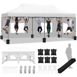 DWVO White Pop-Up Canopy Tent with Accessories