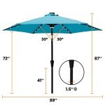 Aqua Blue Solar LED Patio Umbrella, 7.5 ft
