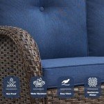 Brown and Blue Outdoor Wicker Couch - 3 Seater