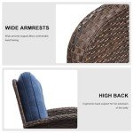 Brown and Blue Outdoor Wicker Couch - 3 Seater