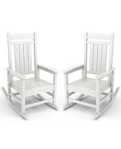 KINGYES Set of 2 White Outdoor Rocking Chairs