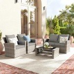 4-Piece Grey Wicker Patio Furniture Set