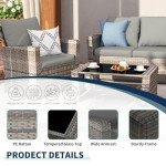 4-Piece Grey Wicker Patio Furniture Set