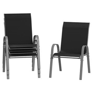 Set of 4 Stackable Outdoor Patio Chairs - Black