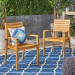 Acacia Wood Outdoor Dining Chairs Set of 2
