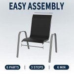 Set of 4 Stackable Outdoor Patio Chairs - Black