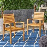 Acacia Wood Outdoor Dining Chairs Set of 2