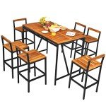 7-Piece Acacia Wood Outdoor Bar Set