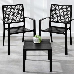 3-Piece Black Outdoor Bistro Set with Chairs