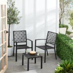 3-Piece Black Outdoor Bistro Set with Chairs