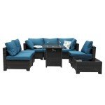 8-Piece Rattan Outdoor Sectional Sofa Set with Fire Pit